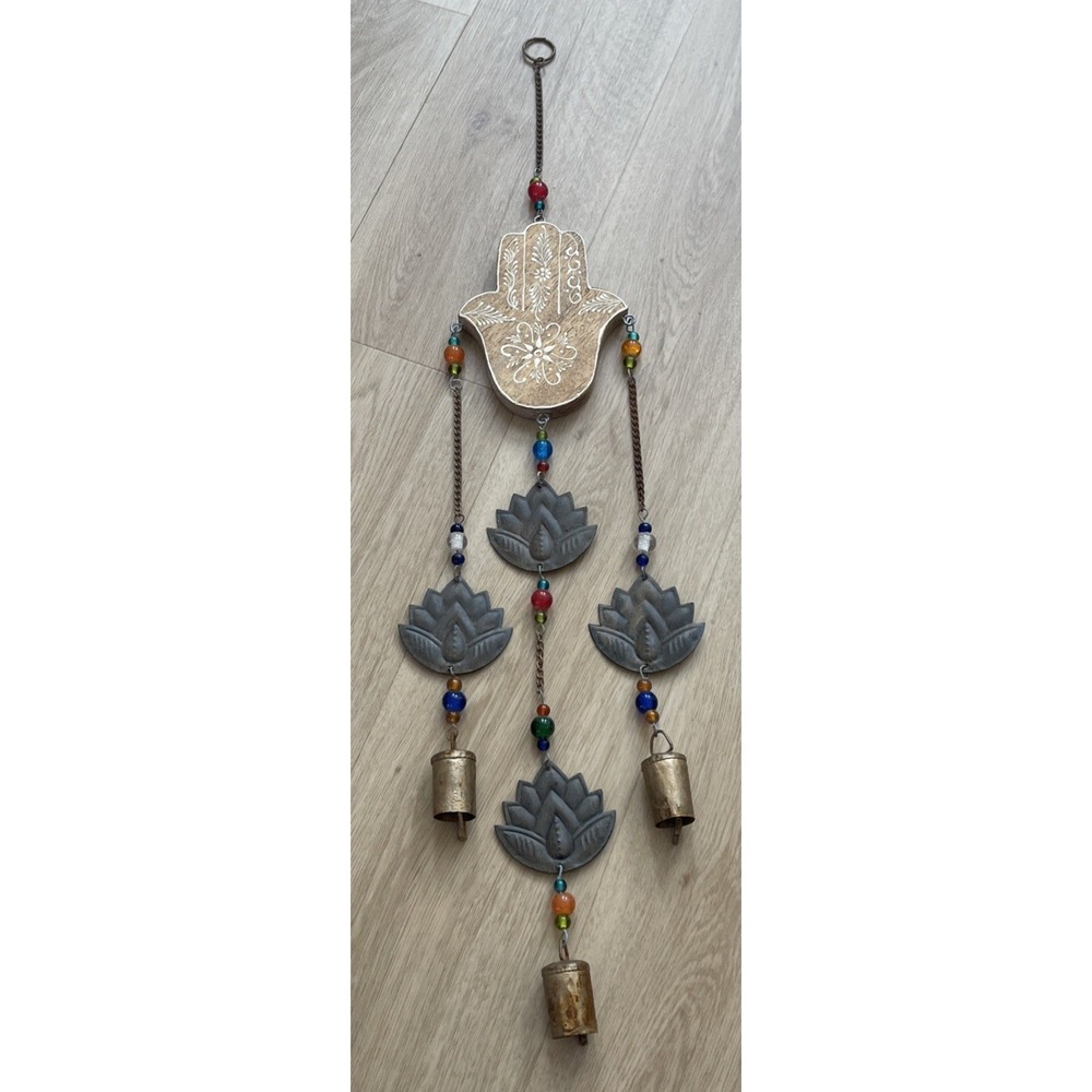 Hamsa Fatima Hand Bell Wind Chime Bohemian Spiritual Protective Outdoor Decor